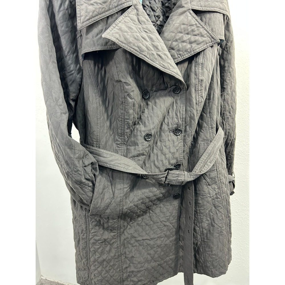 Merona Women Quilted Trench Coat Gray Double Breasted Belted Jacket Plus 24W 26W